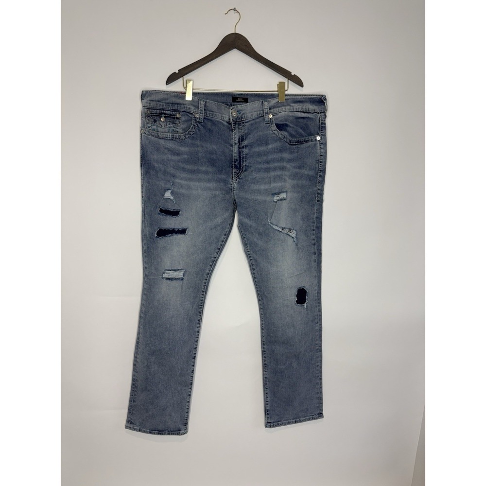 True Religion Ricky Relaxed Straight Mens 46x34 Light Vintage Wash Double Flap - Picture 4 of 14
